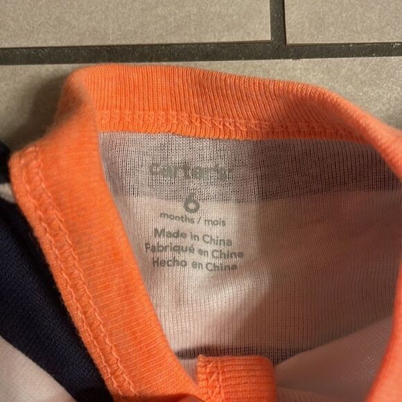 Carters boy navy blue and white striped onesie. - Picture 4 of 7